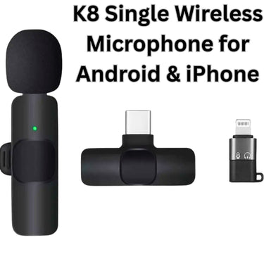 K8 Single Wireless Microphone for Android & iPhone | Lapel Mic for Singing, YouTube, Vlogging & Recording